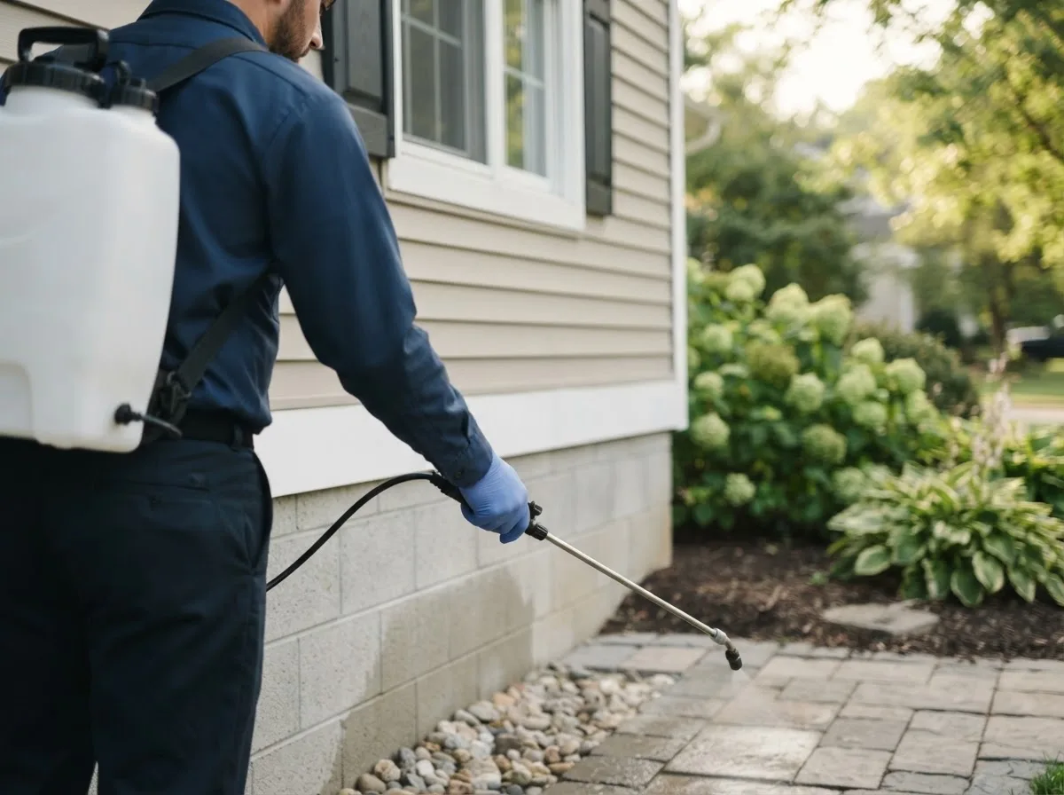 Pest control technician inspecting a home in Jamestown, NY